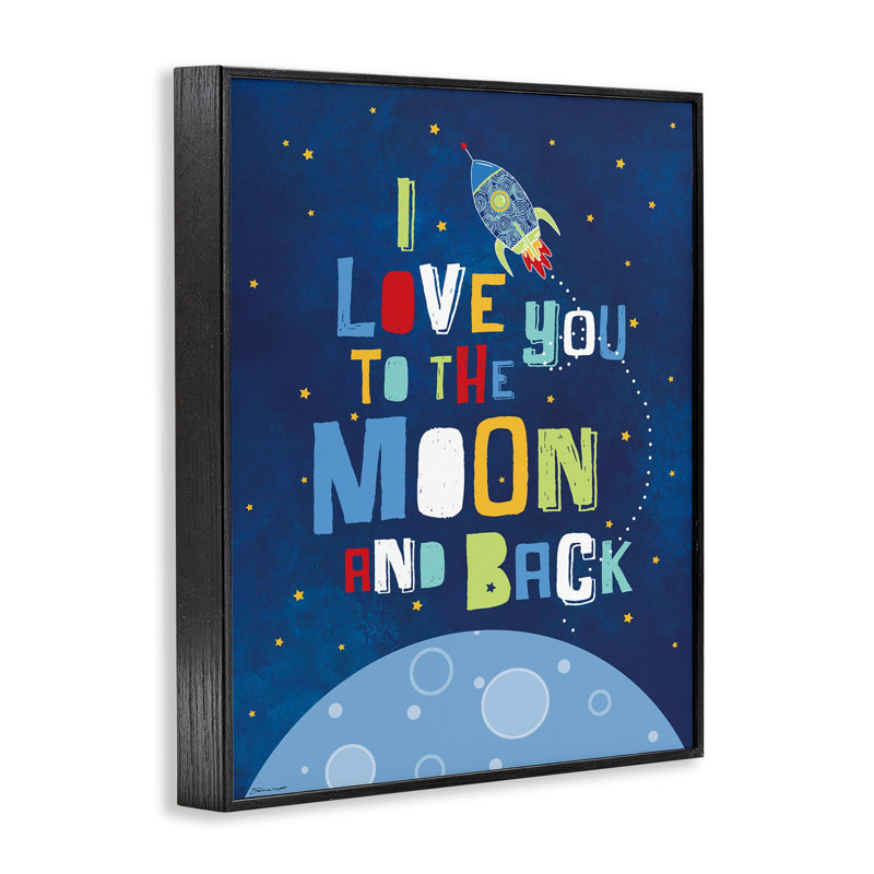 «I Love You Moon and Back Rocket Ship», art mural sur toile, Giclée encadrée noir minuit, H 20 po x l 16 po x 1,5 po