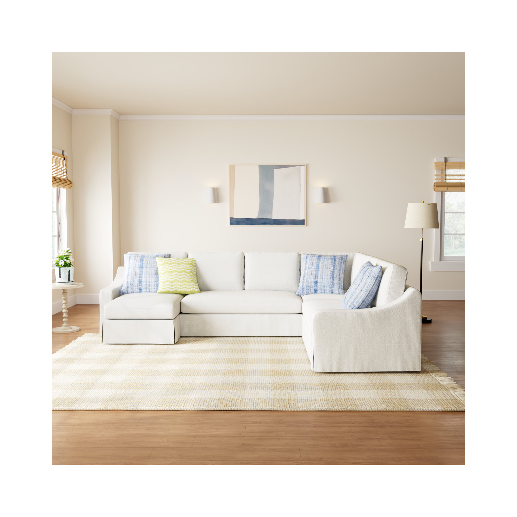 Cranbrook Upholstered U-Sectional, Bayou Off White Canvas, Left Hand Facing