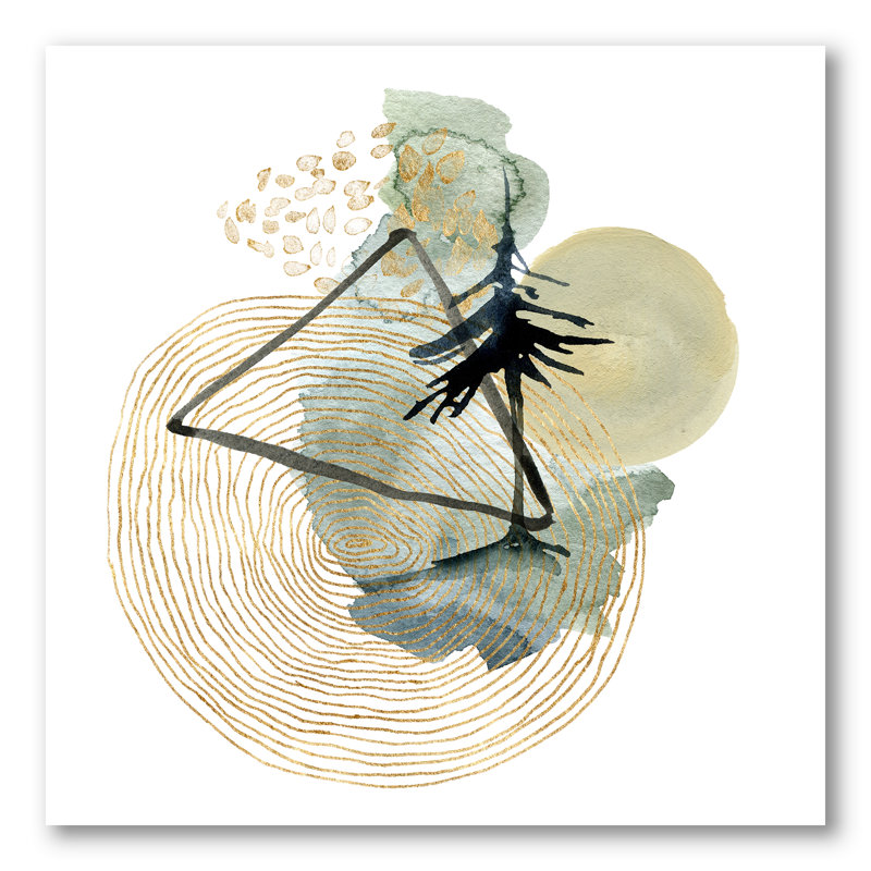 Paysage abstrait de montagnes, lune et arbre - Peinture sur toile, H 36 po x l 36 po x 1,5 po, Toile tendue
