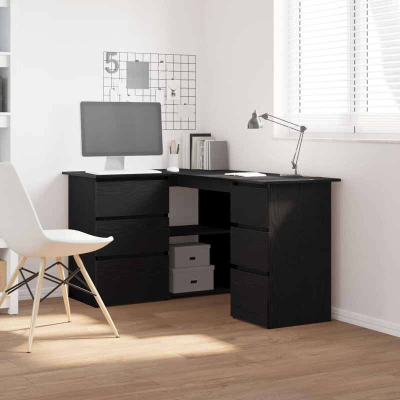Abdirizaq Corner Computer Desk, Black Oak