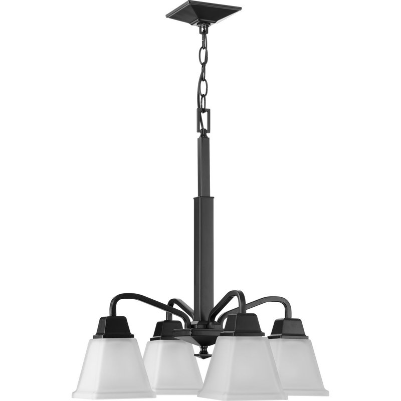 Lustre de style campagne moderne à quatre lumières en verre gravé à l'eau-forte