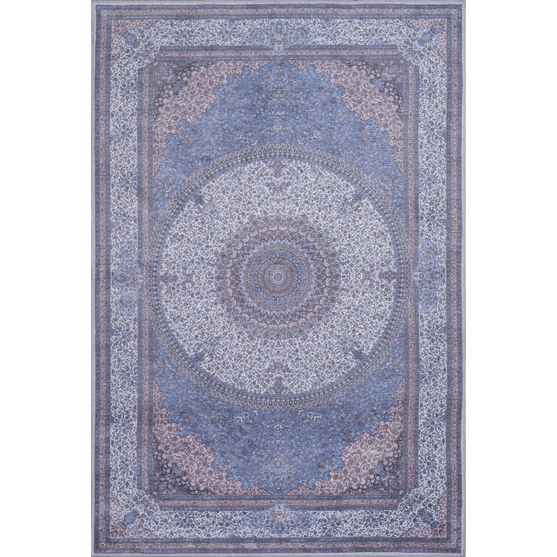 Traditional Collection - Machine Washable Area Rug, Traditional Washable, Non Slip, Low Pile Chenille Rug, Living Room, Bedroom, Kitchen Rug (2'x3' Navy/Off White)