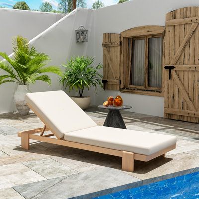 Alfred Outdoor Acacia Wood Chaise Lounge Chair With Adjustable Backrest And Cushion by Latitude Run