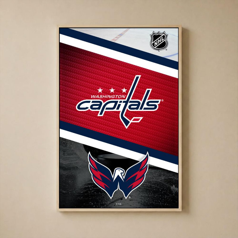 Décoration murale des Capitals de Washington (LNH), 60" H x 40" W, Cadre plat flottant, Bouleau