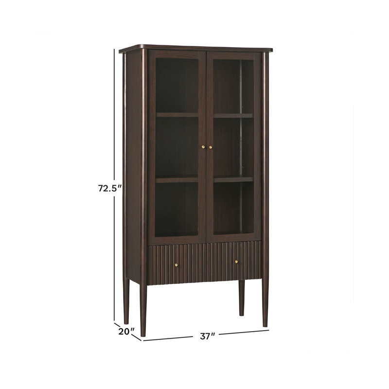Aleric Modern Fluted Glass Bookshelf Cabinet, Dark Brown Oak