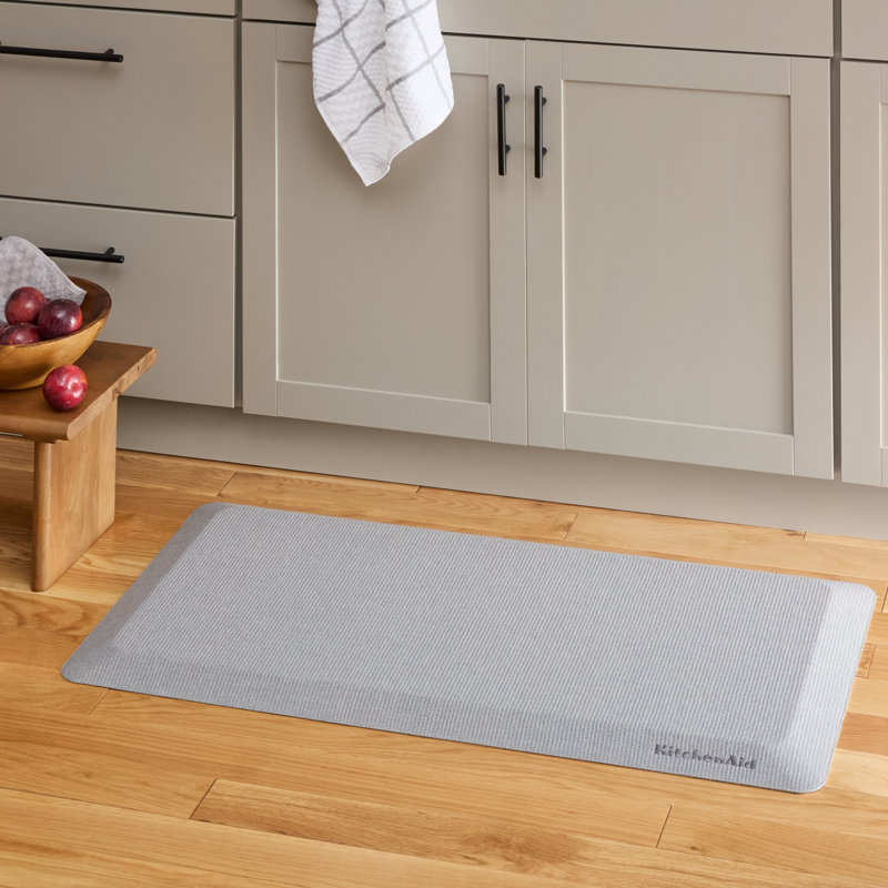 KitchenAid Gourmet Series Kitchen Comfort Gel Mat Solid Basketweave Ink Blue 20"x39", Matte Gray