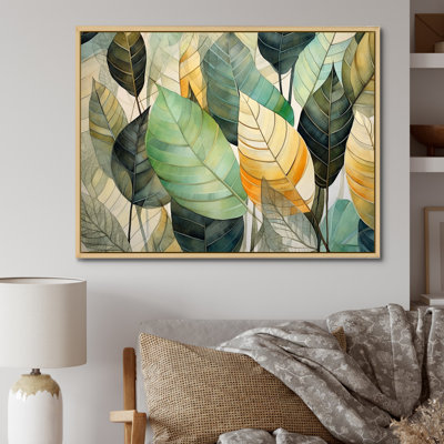 Feuilles vertes et jaunes tranquillité sur toile
