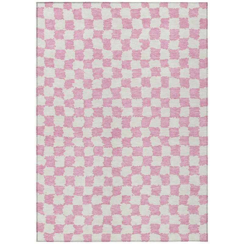 Machine Washable Indoor/Outdoor Xhevrie Pink Rug, Rectangle 2'6" x 3'10"