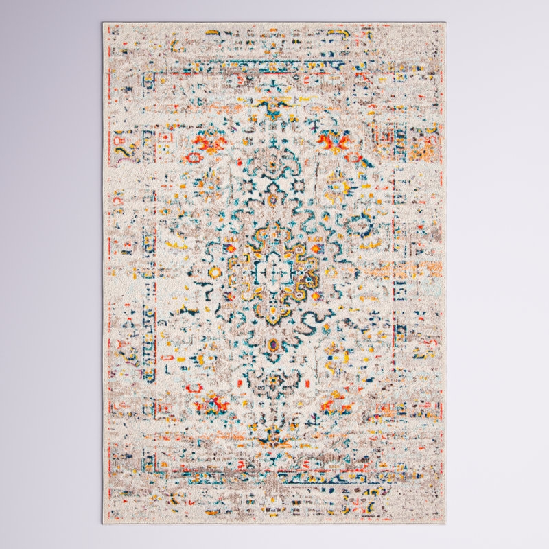 Tapis à motif oriental crème / bleu Felty, Rectangle 6 pi x 9 pi