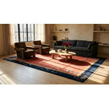 Antique Art Deco Room Size Wool Blue, Red / Rust Rug