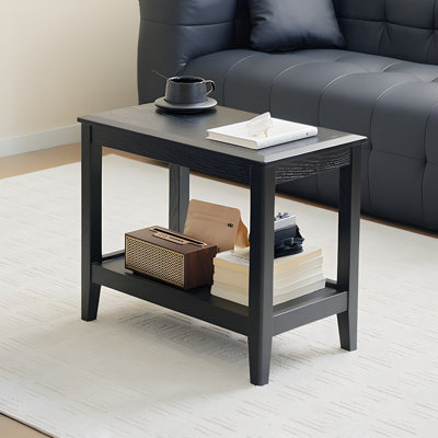 Solid Wood End Table With Double Storage Shelf, Minimalist Sofa Side Table, Small Square Coffee Table For Living Room, Compact Side Table