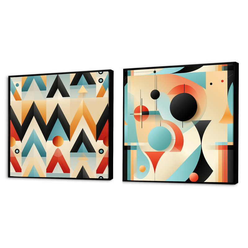 Myles - Ensemble de 2 collages carrés à formes abstraites, Cadre flottant noir, H 16 po x l 33 po
