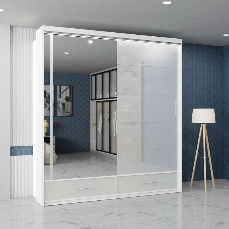 Desilets 2 Door Manufactured Wood Wardrobe, White, 220 cm H x 66 cm W x 150 cm D