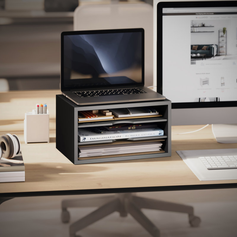 Rangement pour bureau, courrier et classeur à 3 niveaux Logan, Noir