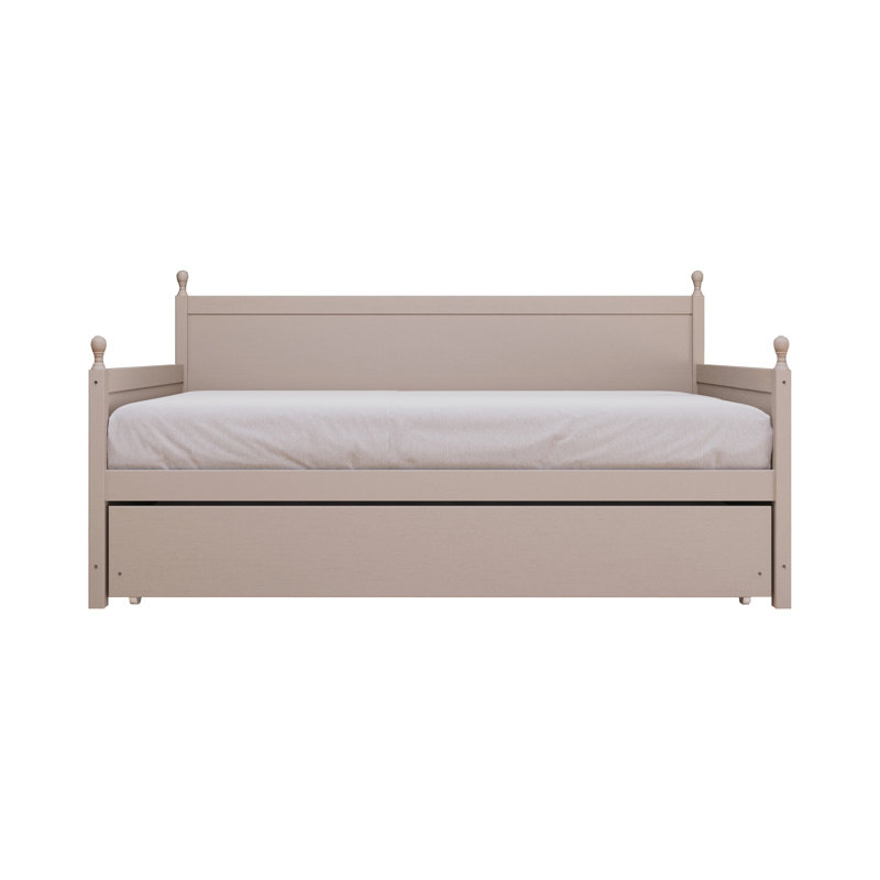 Lit de jour simple en bois massif avec gigogne simple Nyagoa, Blanc
