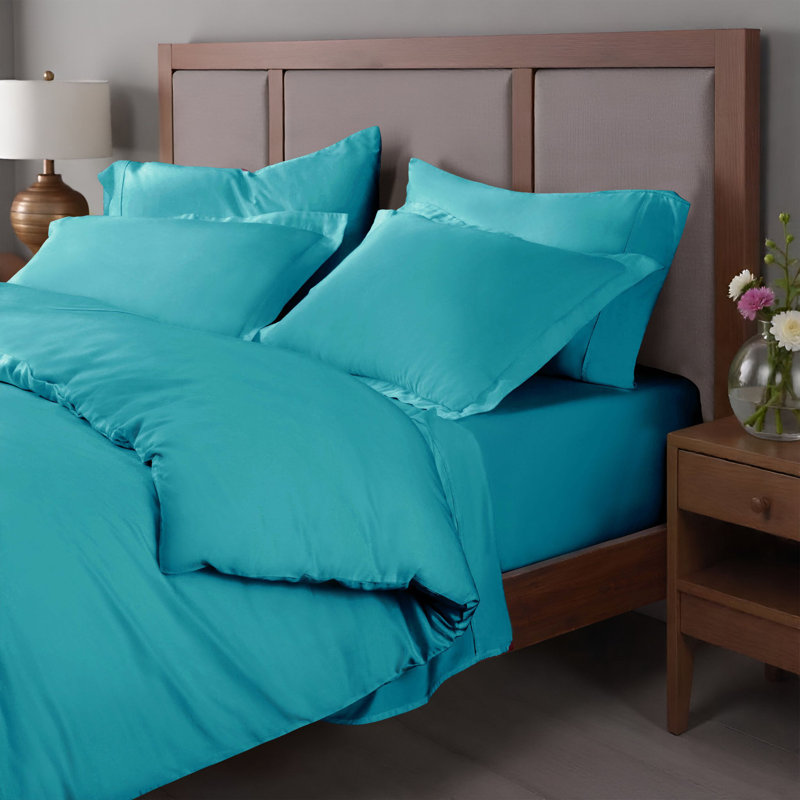 Egyptian Cotton 400 Thread Count Solid Luxury Duvet Cover Set with Pillow Shams, Teal, King/California King + 2 King Shams