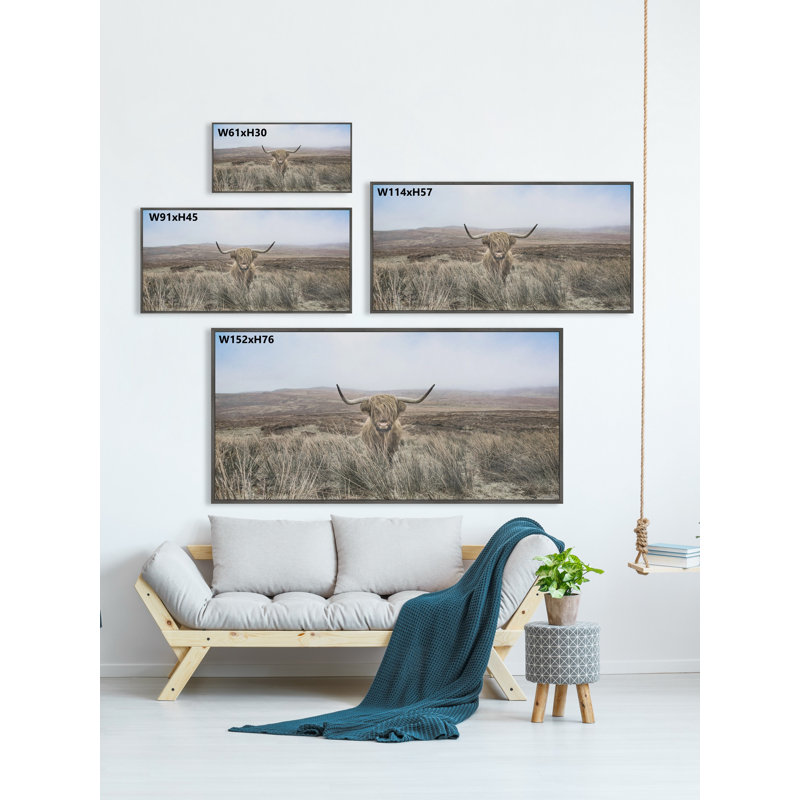 Cattle On A Hill - Floater Frame Print on Canvas, 30cm H x 30cm W x 3.81cm D