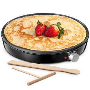 Crêpière électrique antiadhésive de 12 pouces - Plaque chauffante compacte avec contrôle précis de la température, pâte à tartiner, pour crêpes, œufs, omelettes et quesadillas (noir)