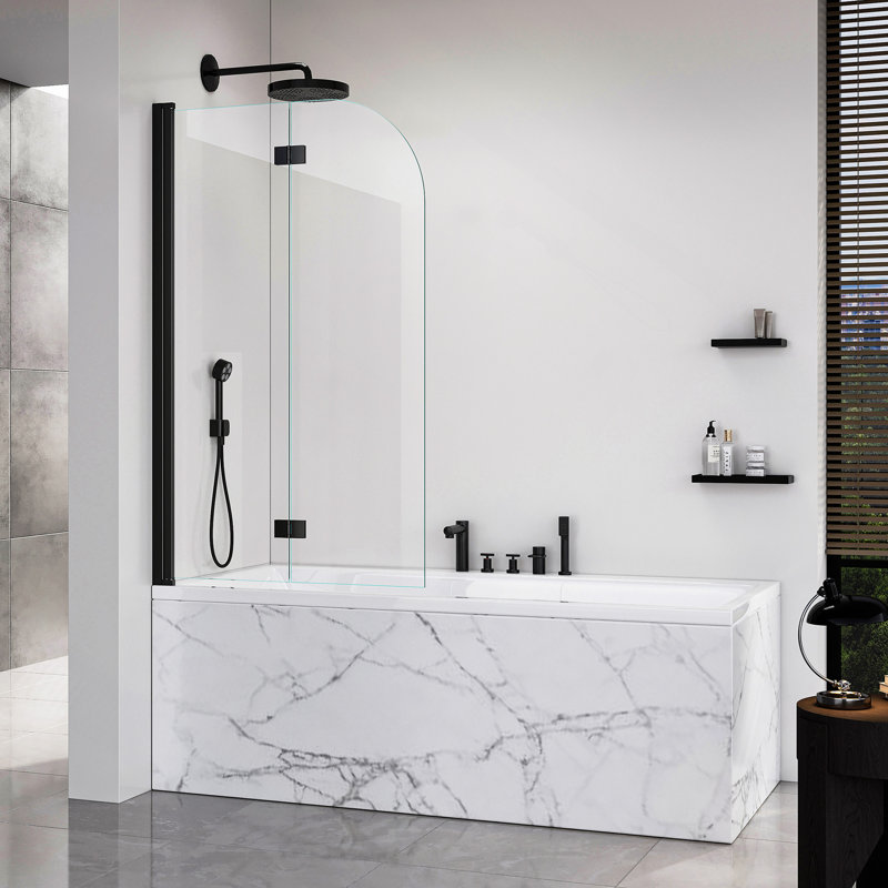 Double sans cadre, portes de douche pliantes pour baignoire, porte en verre trempé épais de 1/4 po (6 mm), porte de baignoire en verre
