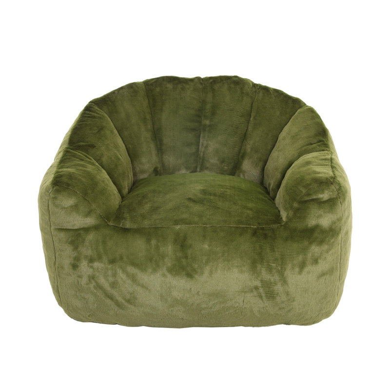 Comfy Lazy Bean Bag Chair with Armrests, Green Faux Fur