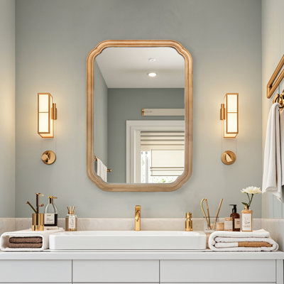 Miroir mural de salle de bain 29,79 x 19,8 po avec armoire de rangement dissimulée, structure en métal naturel antique et en bois, conception d'illusion flottante, tablettes réglables pour armoire fonctionnelle pour accessoires cosmétiques