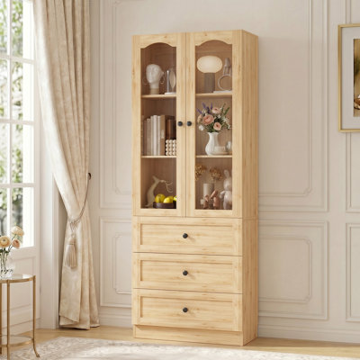 Armoire with Wooden Drawers, Wardrobe with Glass Door