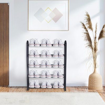 5-Tier Stackable Shoe Rack, Sturdy and Space-Saving 15-Pair Storage, Black Metal Frame for Organized Living
