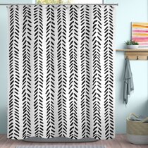 Hookless HBH49WAV01SL77 White with Gray Waves Shower Curtain with - Black