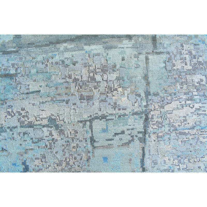 Tapis bleu et gris noué à la main de haute qualité, Rectangle 2 pi x 3 pi