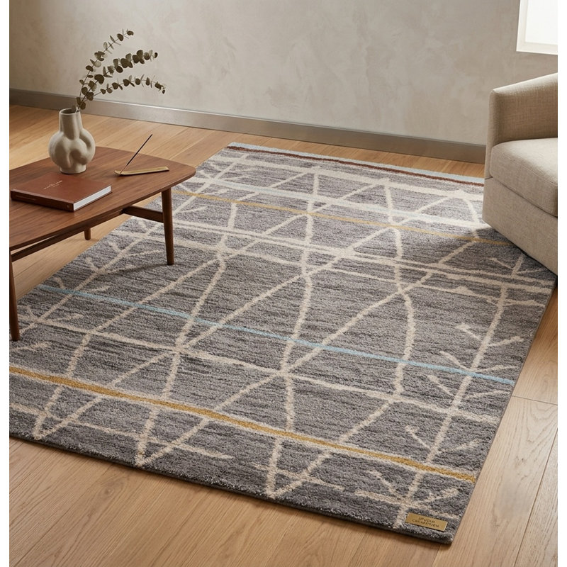 Tapis intérieur brun en laine brun contemporain fait à la main