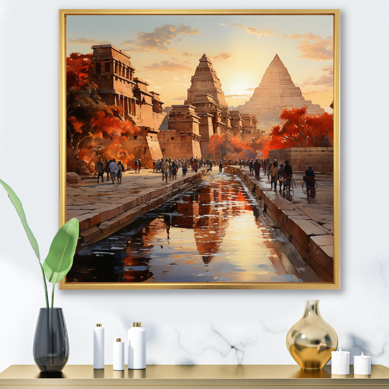 Voyage en Égypte à Karnak - reproduction, H 36 po x l 36 po x P 1,5 po, Cadre flottant doré