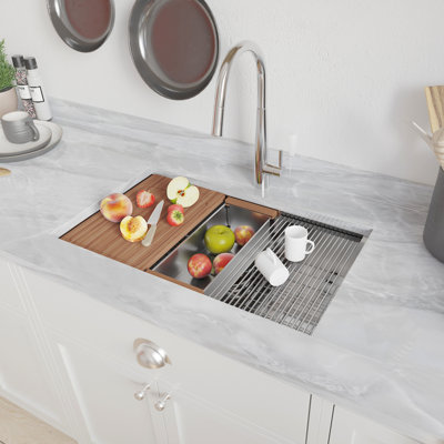 32 X 18 Inch Undermount Single Bowl Kitchen Sink, Stainless Steel Gauge. T304 Steel, Thick And . Rust, Scratch-, High Temperature. Workstation Sink With Space Enhancement. X Grooves For Quick Water