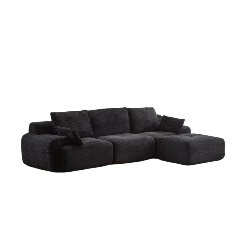 119.69" Cloud Couch, Modular Sectional Sofa with Memory Foam, Pet-Friendly Corduroy Fabric, Black Foam Padding