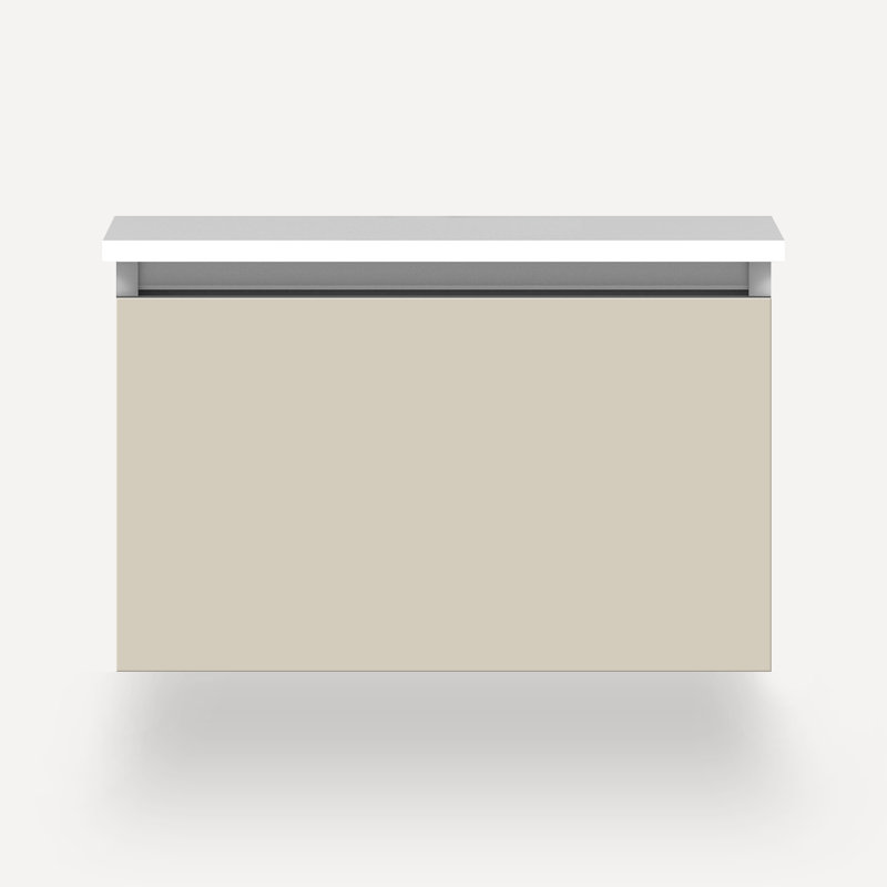 Cartesian Vanity 60" W (8 Drawers), Matte Sand, White Zeus Extreme