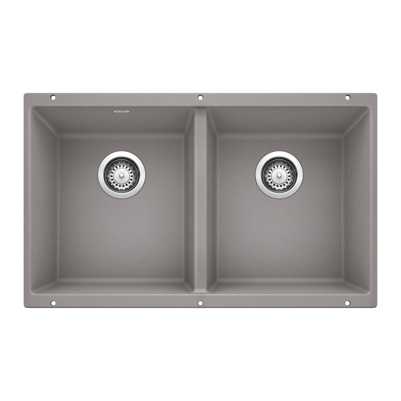 Évier de cuisine à double cuve avec crépine Precis Silgranit L 30 po x l 18 po, Gris métallisé