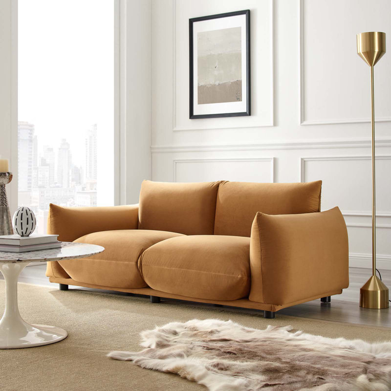 Copious Performance Velvet Loveseat, Cognac Polyester