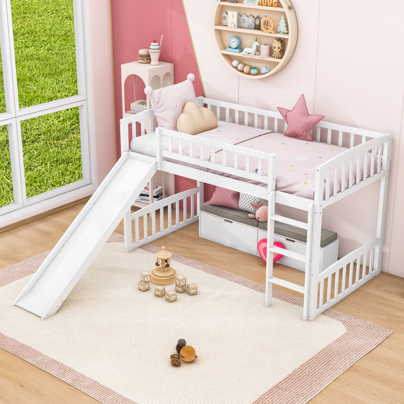 Lit mezzanine simple avec échelle et glissade, Blanc