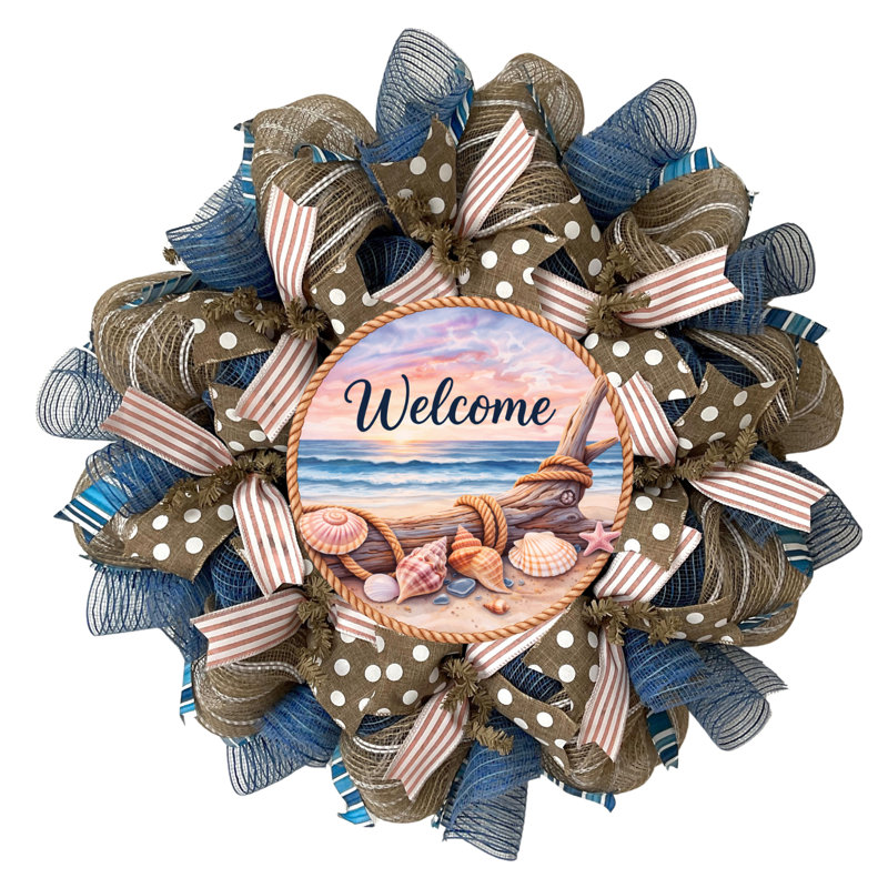 Coastal Wreath Welcome Seashells Handmade