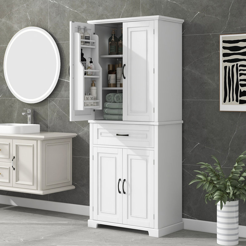 Bathroom Storage Cabinet With Doors And Drawer, Multiple Storage Space, Adjustable Shelf, White, Perfect For Organizing And Maximizing Bathroom Space
