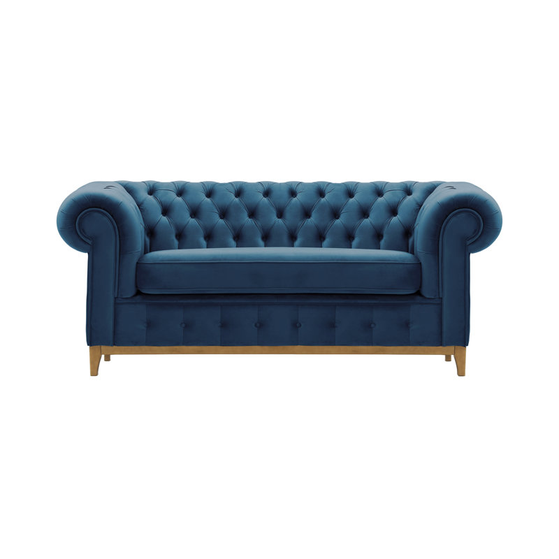 Fryar Velvet Sofa, Oak, Blue, 2