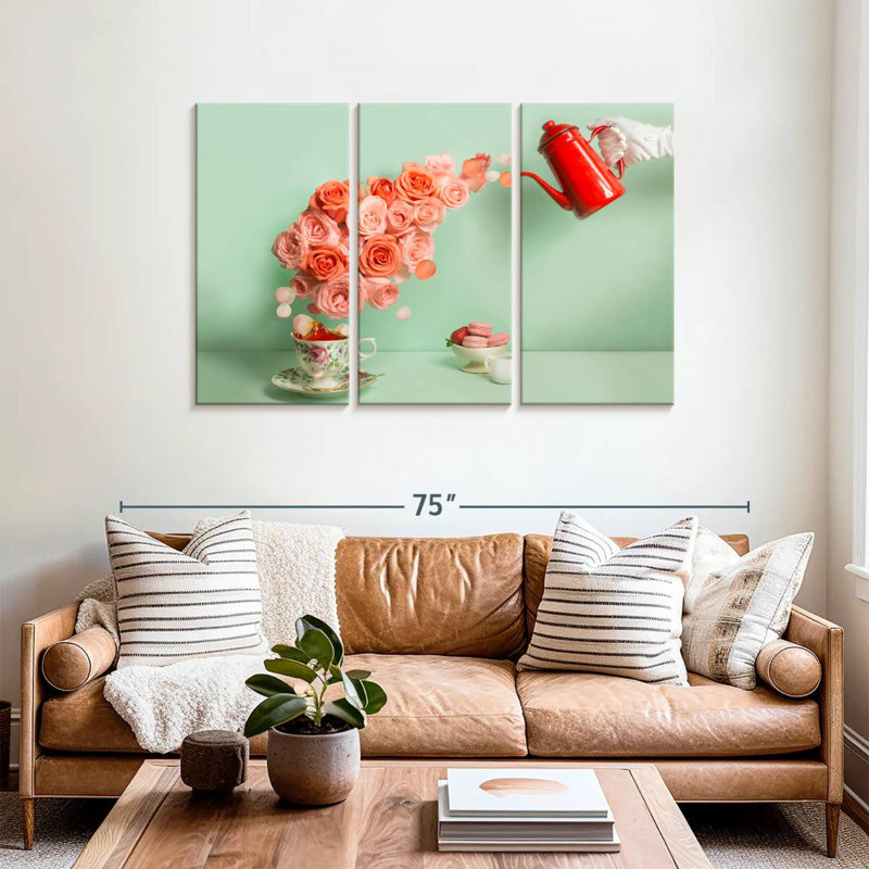 Harnek thé rose et macarons, H 36 po x l 57 po