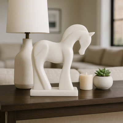 Contemporary Horse Sculpture Statue - Decorative Objects For Home And Coffee Table Decor - Stylish Figurines And Statues For Console Table Decor - 12", White