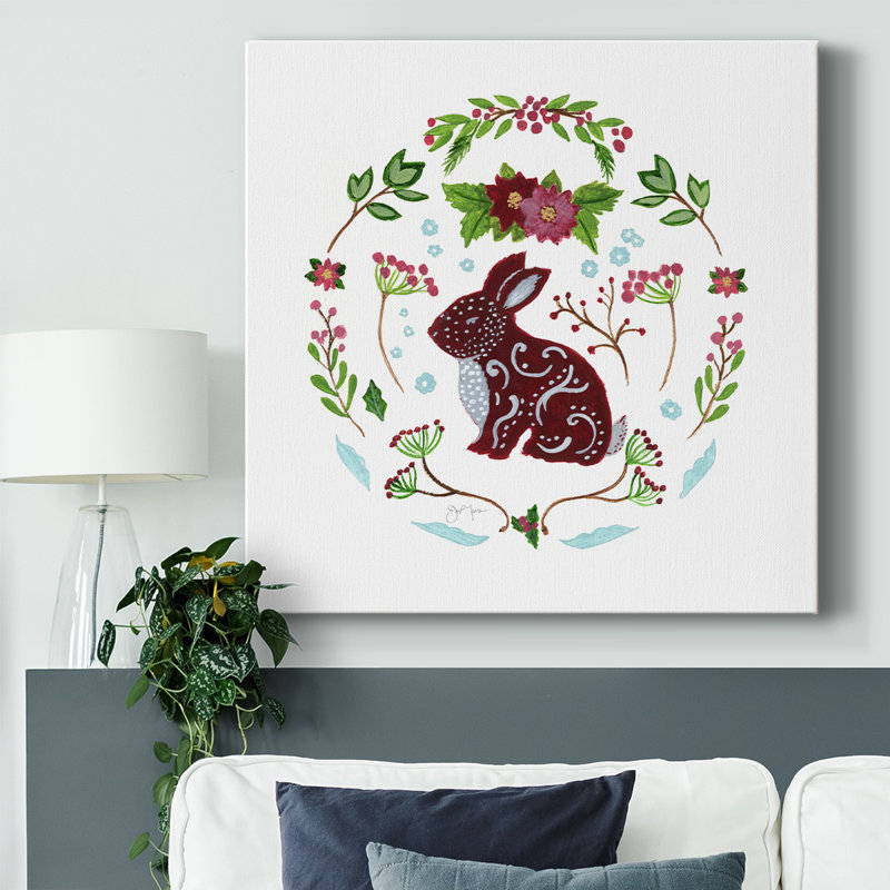 Christmas Folk Rabbit sur toile, H 16 po x l 16 po x P 1,5 po