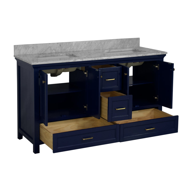 Ensemble de meuble-lavabo double 60 po Maven, Bleu royal