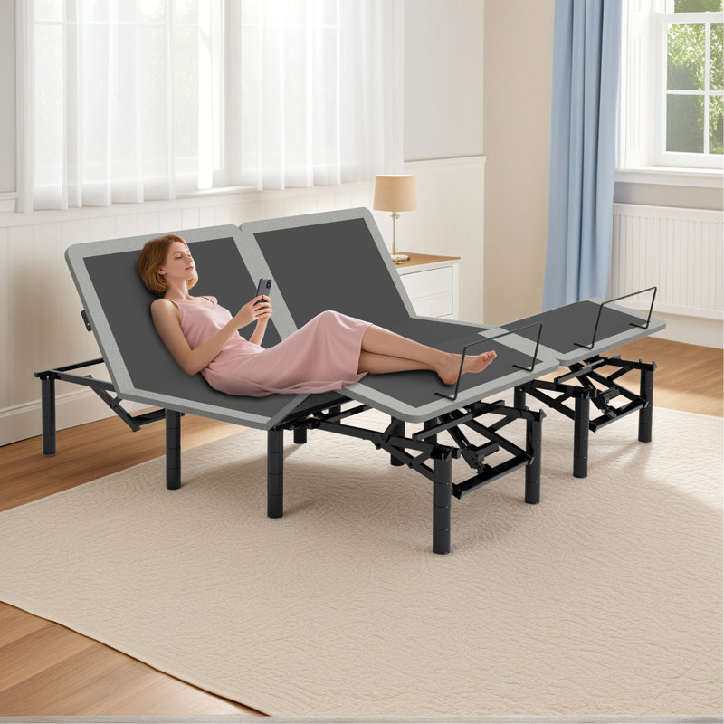 Base de lit réglable avec tête de massage et pied incliné, télécommande sans fil pour très grand lit, deux types de ports USB: Type-A et Type-C, veilleuse à DEL, 4 pieds réglables en hauteur Assemblage facile
