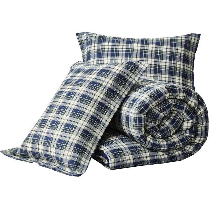 Chad Plaid Printed Reversible Washed Cotton Comforter Set, Queen Comforter + 2 Standard Pillow Shams