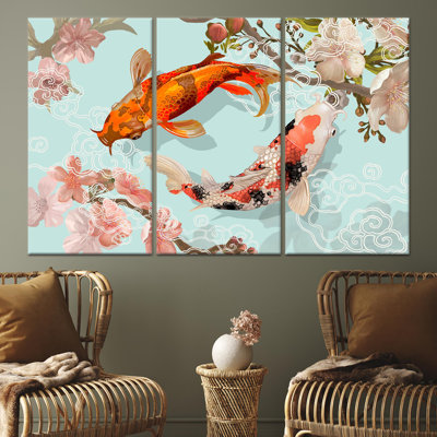Toile imprimée: poisson koi japonais serein - décor zen, toile tendue 3P