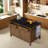 Solid Wood Frame Kitchen Island with Sintered Stone Top, Drawer and Cabinet Storage