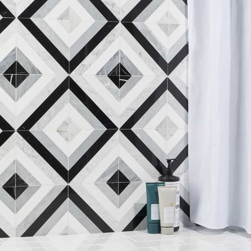 Bowery 8x8 Geometric Polished Marble Mosaic Tile
