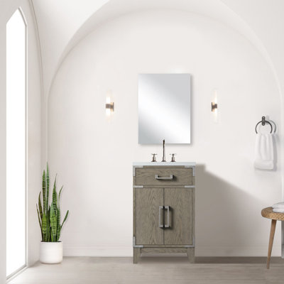 20 In. W X 18 D Grey Oak Bathroom Vanity, Acrylic Countertop, Faucet, Mirror Top, 18"